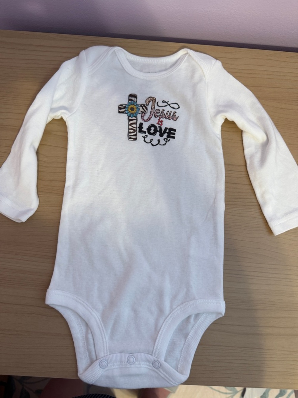 Carter's White Long-Sleeve Baby One-Piece with Cross 'Jesus is Love'